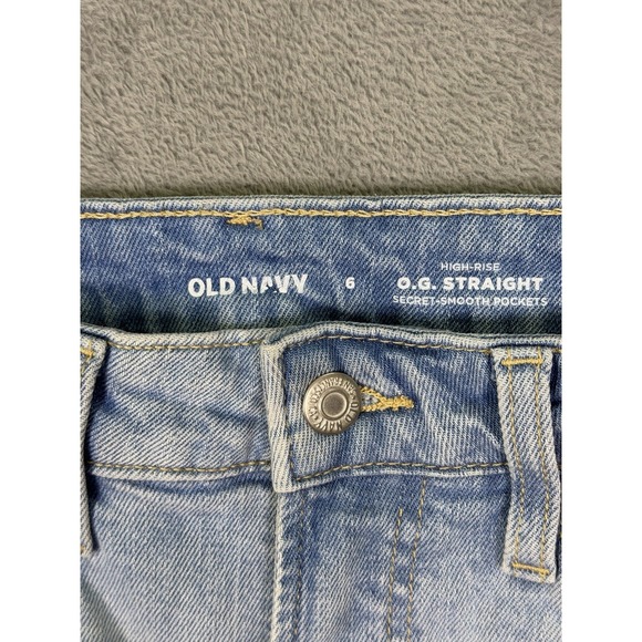 Old Navy Jeans Womens 6 Blue High Rise O.G. Straight Stretch Distressed - Picture 7 of 9